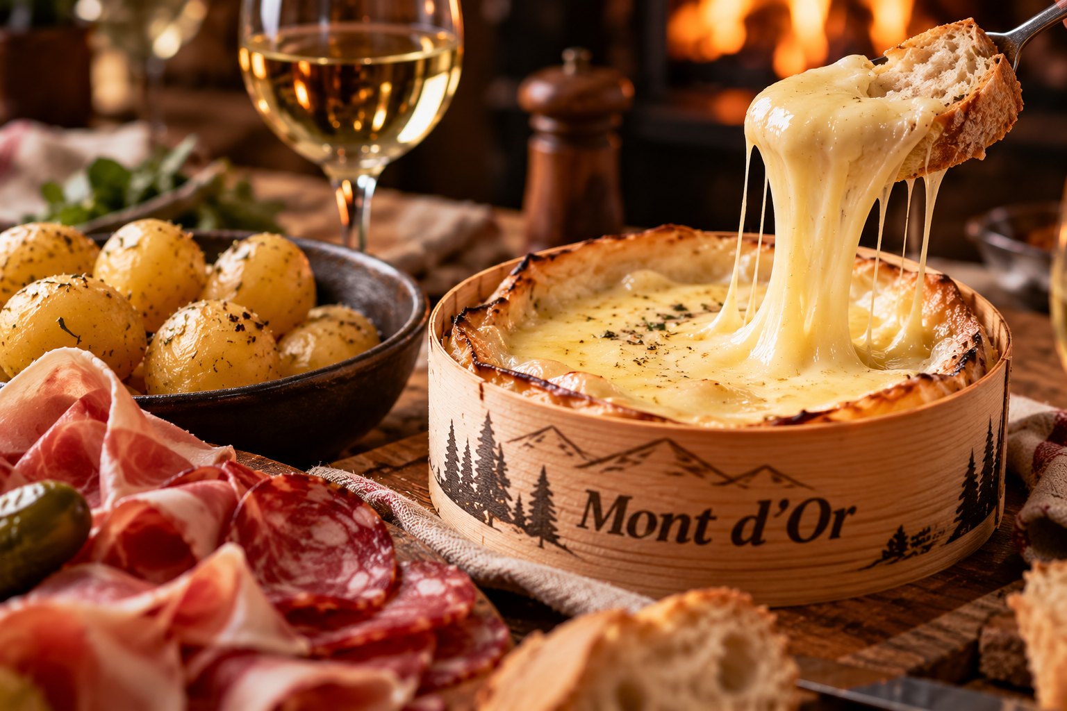 Boîte de Mont d'Or chaud au four aux arômes boisés