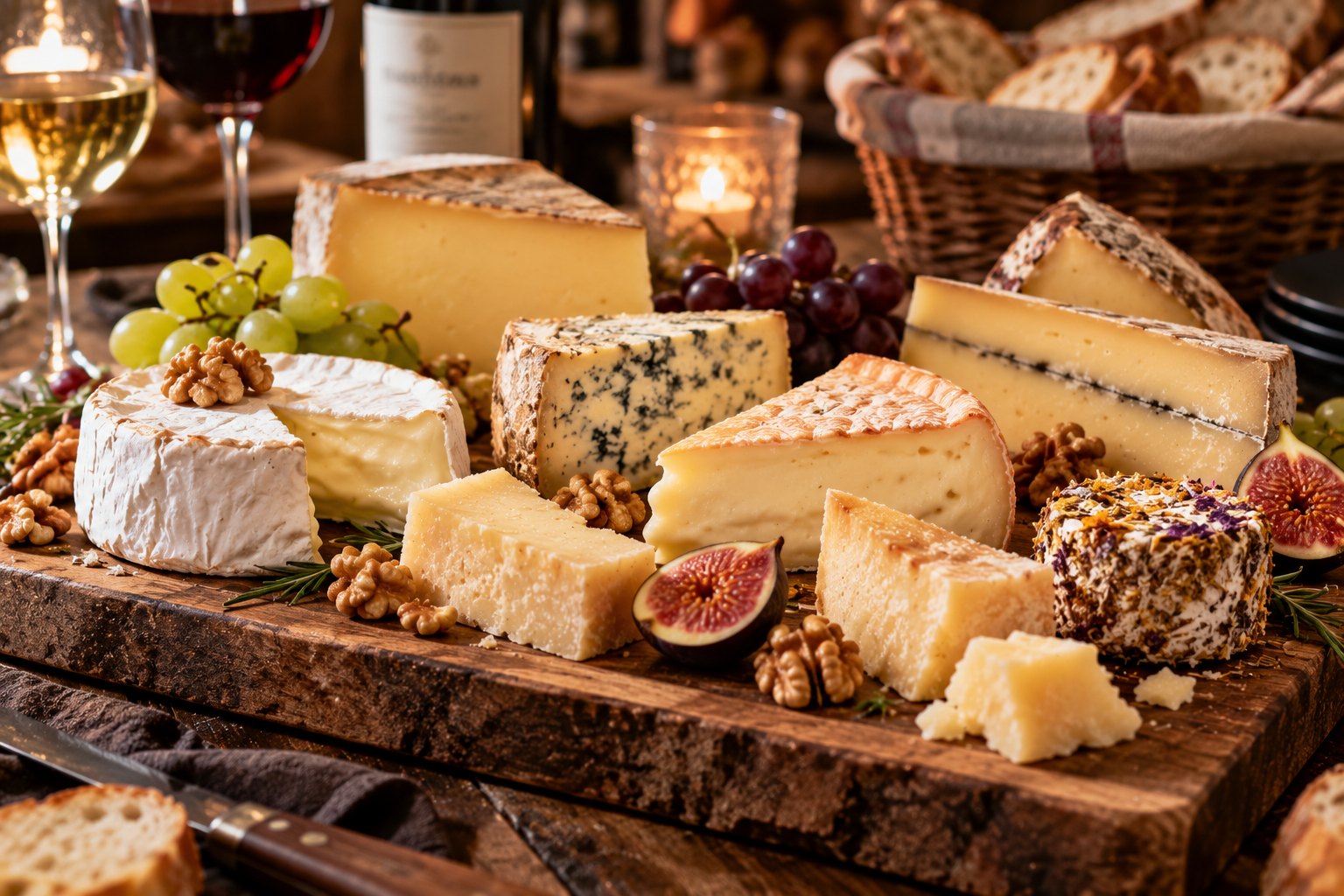 Assortiment de fromages fermiers classiques sélectionnés par le sommelier
